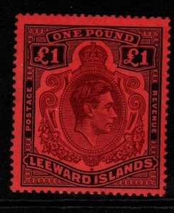 LEEWARD ISLANDS SG114 1938 £1 BROWN-PURPLE & BLACK/RED MTD MINT