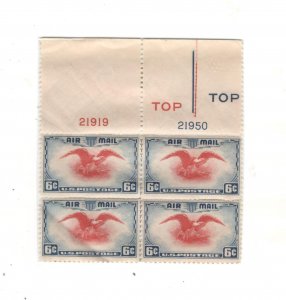 US SCOTT# C23, TOP PLATE BLOCK OF 4, MNH