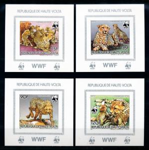 Upper Volta 1984 Cheetah WWF Set 4 Deluxe IMPERFORATED Sheets MNH