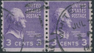 US 842 3 cent Presidential Issue; Used coil pair -- See details and scan