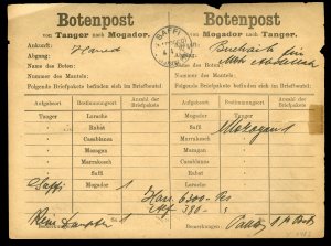 German Colonies, German Offices in Morocco, 1910 pre-printed Way Bill, with ...