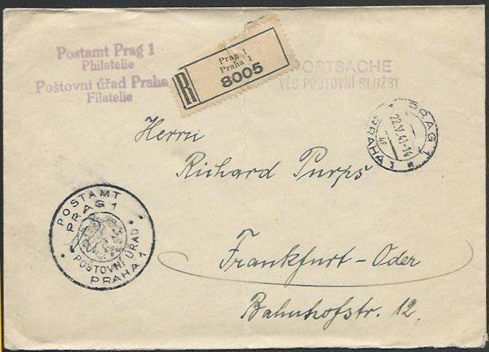 CZECHOSLOVAKIA 1941 Registered cover Prague to Germany.....................61350