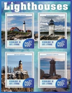 Stamps. Architecture, Lighthouses 2022 year 1+1 sheets perf  Ivory Coast