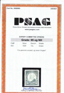 MOstamps - US #622 Mint OG NH Grade 95 with PSAG cert - Lot # MO-2864 SMQ $95