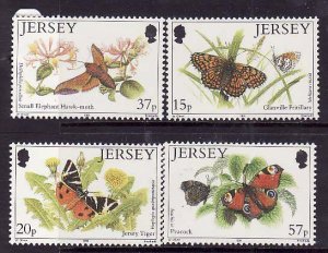 Jersey-Sc#568-71- id6-unused NH set-Insects-Butterflies-1991-