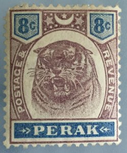 Malaya 1895 Perak Tiger 8c MLH SG#71 M3419