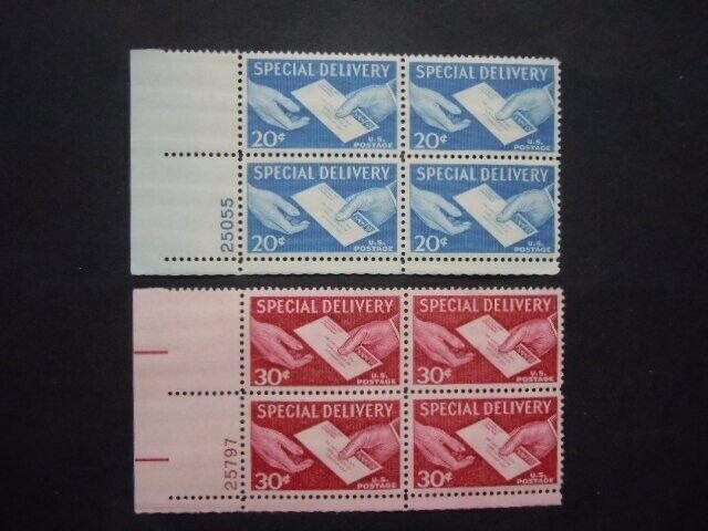 #E20 E21 20c & 30c Special Delivery Plate Blocks MNH OG VF Includes New Mounts