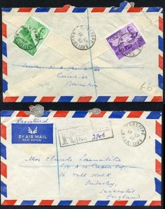Mauritius KGVI 35c and 50c on registered cover