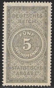 GERMANY 1929 5rpf Statistical Fees Revenue  Erler No.AF50 VFU