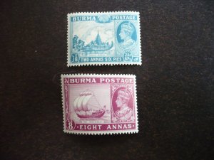 Stamps - Burma - Scott# 76, 80 - Mint Hinged Part Set of 2 Stamps