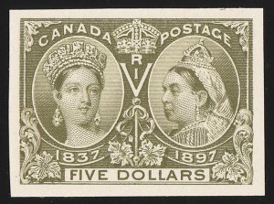 CANADA 1897 QV Jubilee $5 imperf proof. normal cat £1400. Only 800 printed.