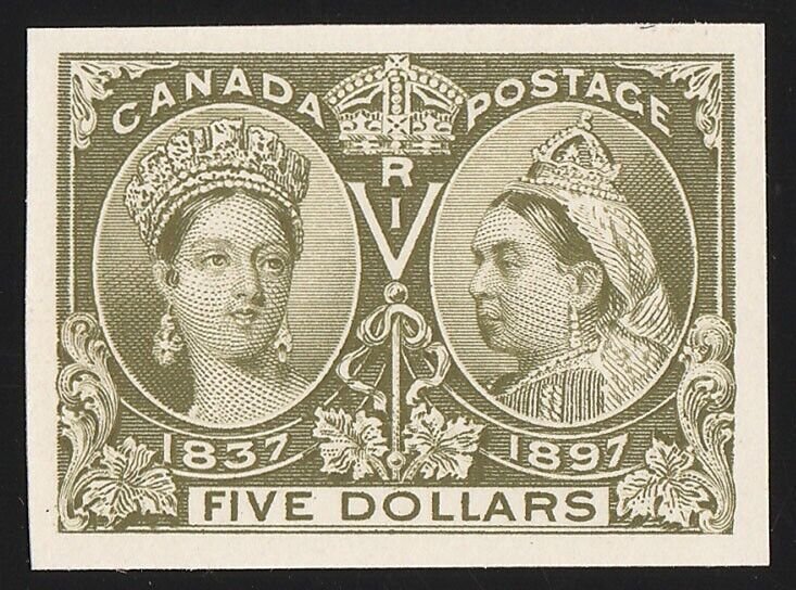 CANADA 1897 QV Jubilee $5 imperf proof. normal cat £1400. Only 800 printed.