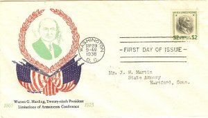 United States First Day Covers #833 Cat$100, 1938 $2 Harding, used on W. M. ...