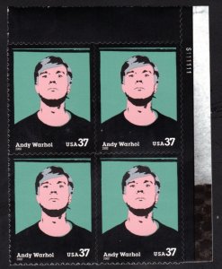 SC# 3652 - (37c) - Andy Warhol, Artist - MNH plate block/4 - UR # S111111