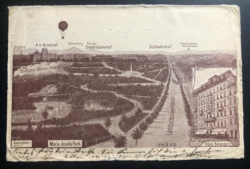 1895 Vienna Austria Picture Postcard Cover Balloon Hotel Belvedere