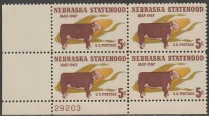 1967 Nebraska Statehood Plate Block Of 4 5c Postage Stamps, Sc# 1328, MNH, OG