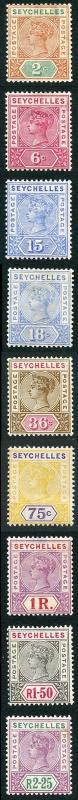 Seychelles QV 1897 SG 28/36 Colour Change Set of 9 average m/mint