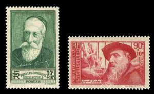 France, 1900-1950 #B48 and B52 (YT 343-44) Cat€31, 1937 Intellectuals, 30c ...