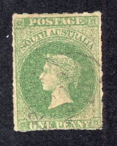 South Australia 1859 1p yellow green Victoria, Scott 10 used, value = $70.00