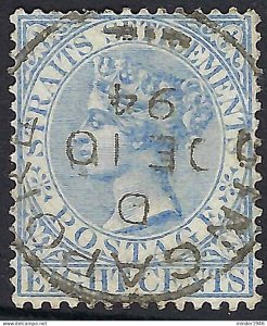 MALAYA STRAITS SETTLEMENTS 1894 QV 8c Ultramarine SG101 Used