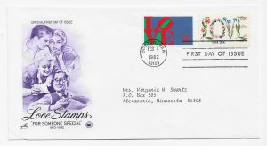 US 1951 20c Love single on FDC w 1475 (not FD) Artcraft/ PCS Cachet ECV $12.50