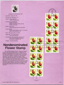 USPS SOUVENIR PAGE NONDENOMINATED FLOWER STAMP F RATE (2) BKLT PANES (10) 1991