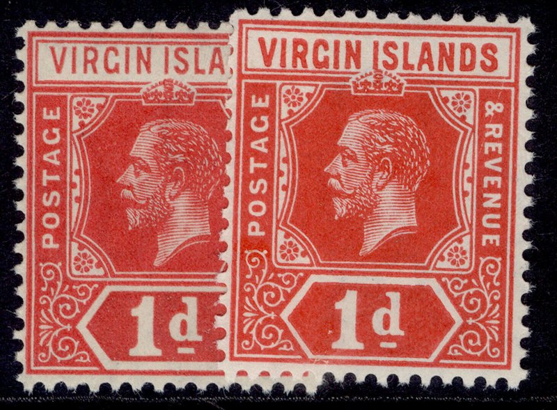BRITISH VIRGIN ISLANDS GV SG70 + 70b, 1d SHADE VARIETIES, NH MINT. Cat £11.