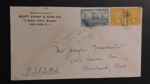 1937 US Stamp Dealer Cover New York NY to Cleveland OH Scott Stamp and Coin Co