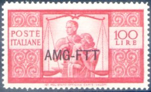 Zone A. Democratica 100 lire 1949-1950. Tongue trace.