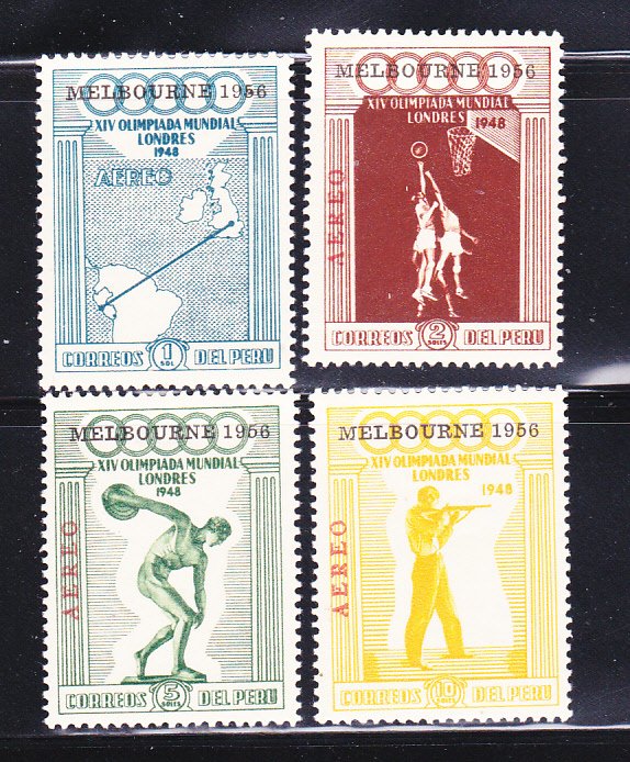 Peru C78-C81 Melbourne Overprints Set MH Olympics (A)