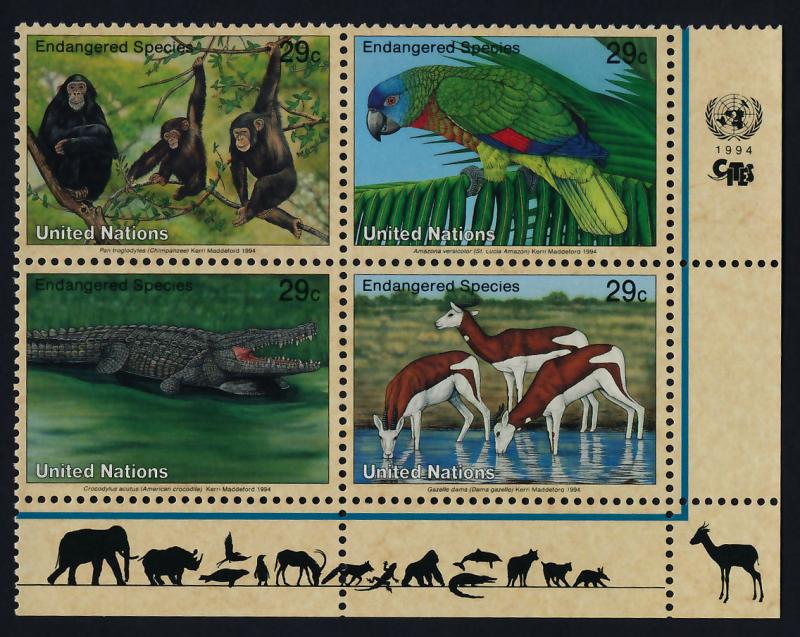 United Nations - New York 642a BR Block MNH Chimpanzee, Parrot, Crocodile