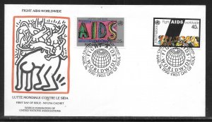 United Nations NY 573-574 AIDS WFUNA Cachet FDC First Day Cover