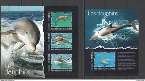 2014 Guinea Dolphins Fauna Marine Life Kb+Bl ** Stamps St681