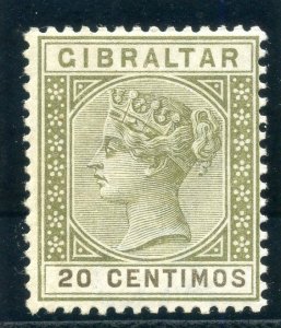 Gibraltar 1896 QV 20c olive-green & brown MLH. SG 24. Sc 31A.