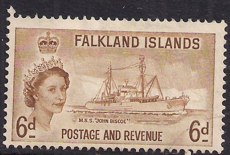 Falkland Islands 1955 QE2 6d John Biscoe research ship MM SG 190 ( E266 )