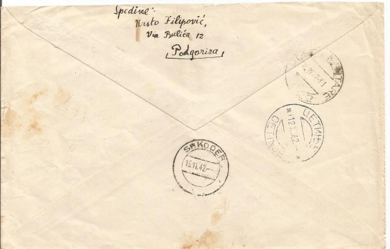 1942 Podgorica Yugoslavia Cover to Klos Albania Internment Camp Italy stamps