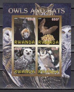 Rwanda, 2009 Cinderella issue. Bats & Owls, IMPERF sheet.