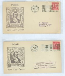 US 690 1931 2c General Pulaski Commemorative (single) on an addressed FDC with a Roessler cachet - two Detroit, MI Detroit (6) +