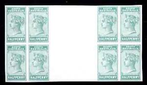 South Australia 1894 1/2d green imperf colour proof block...