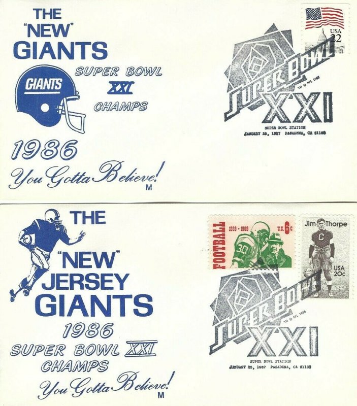 NY - NJ GIANTS WIN 1986 SUPER BOWL 1986 - Set of 2