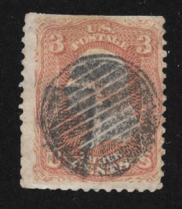 65 Used, 3c. Washington,  Rose, Fancy Grid Cancel, FREE  Insured SHIPPING