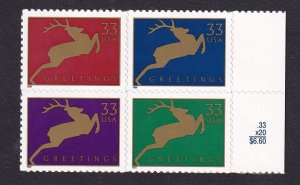 United States  #3356-3359a MNH 1999 deer  block of 4