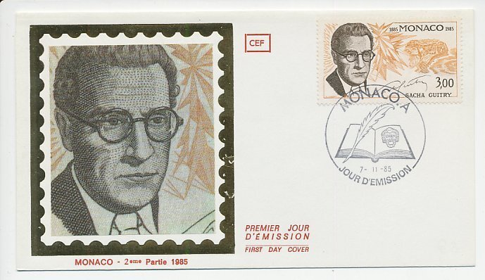 Cover / Postmark Monaco 1985 Sacha Guitry - Writer