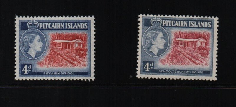 Pitcairn Islands 1957 4d SG23 & SG23a Type I & Type II, both mounted mint