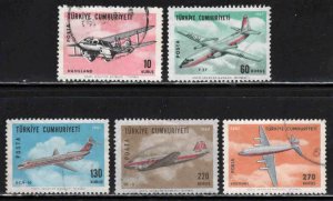 Turkey #C39-43 ~ Cplt Set of 5 ~ Airplanes, Flight ~ Used, LHM  (1967)