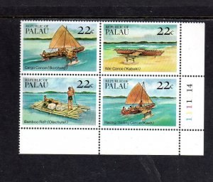 PALAU #70a 1985 CANOES & RAFTS MINT VF NH O.G BLOCK4 aa