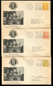 FDC #704-715 L. Kerr Cachet 1932 Washington Bicentennial M-8 Matched Set of 12