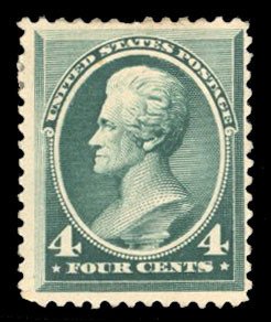 United States, 1870-1888 #211 Cat$225, 1883 4c blue green, hinge remnant, sma...