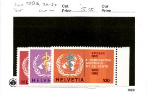 Switzerland, Postage Stamp, #5O36, 5O38-39 Mint NH, 1975 World Health Org. (AF)