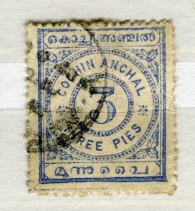 INDIA COCHIN; 1903 early classic Local Numeral issue used SHADE of 3p. value